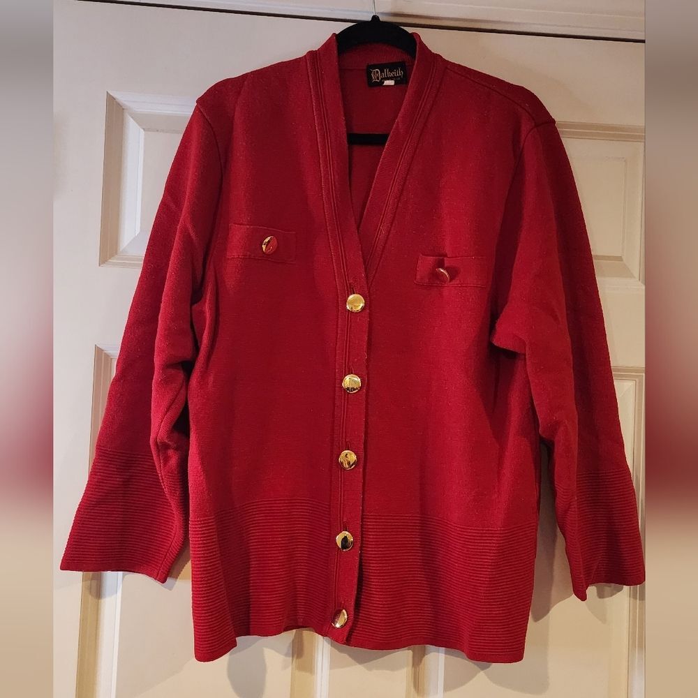 Dalkieth made in UK wool red button up heavyweight cardigan sweater L